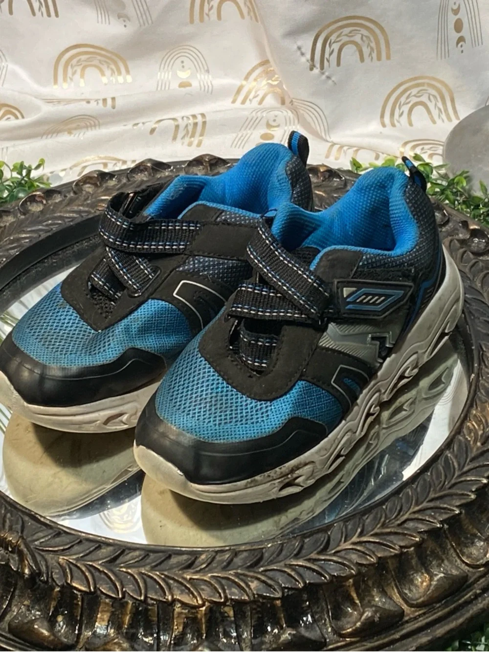 Blue and Black Kids Hook-and-Loop Athletic Sneakers